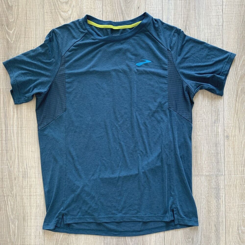 Brooks Running Active Shirt Short Sleeve Breathable Teal Blue Mens M
